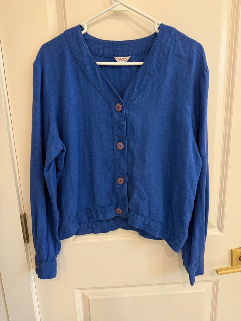 Vintage Italian Coastal Blue Button-Front Linen Cardigan